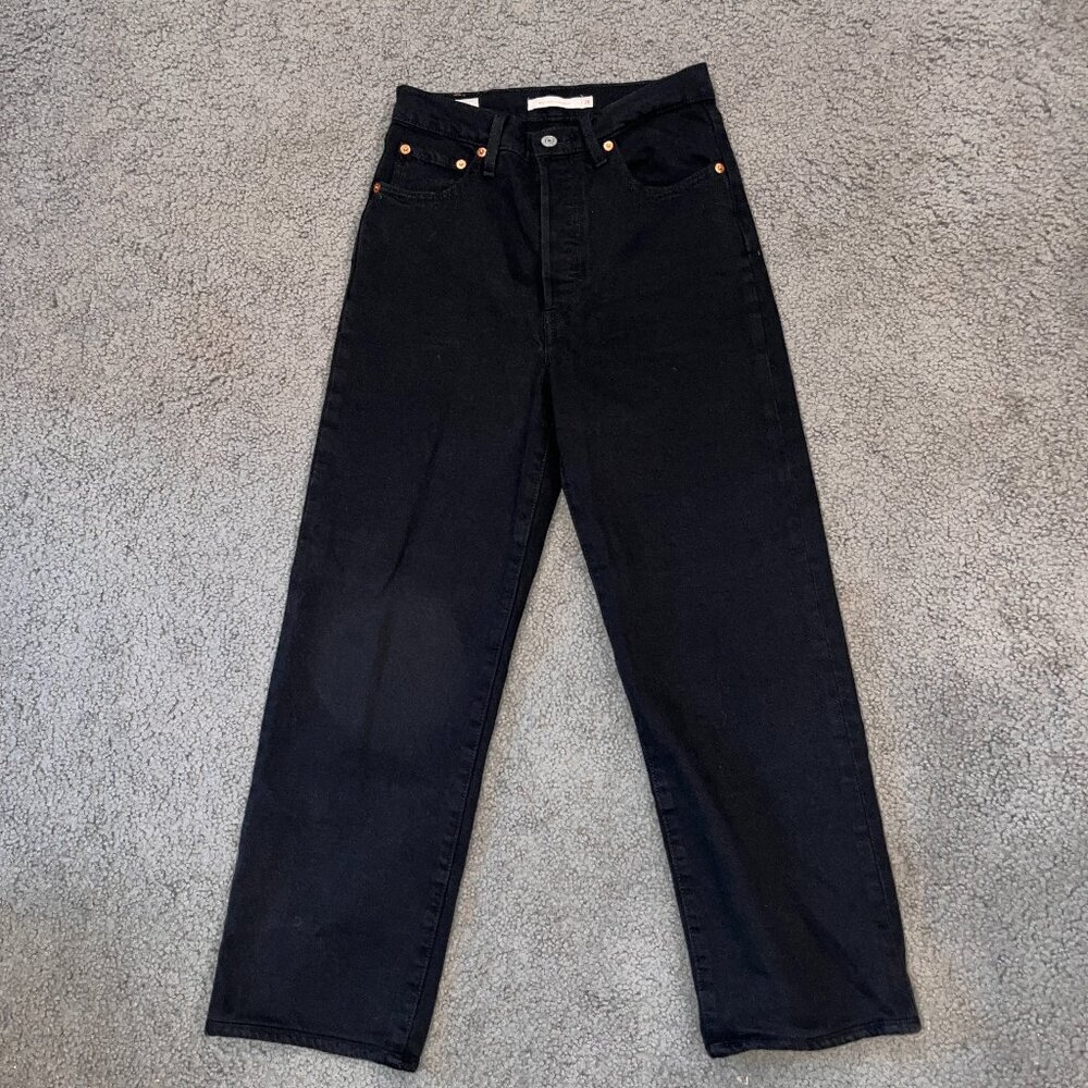 LEVI'S BIG E RIBCAGE STRAIGHT MIDNIGHT BLACK WASH BUTTON FLY STRAIGHT LEG - 26